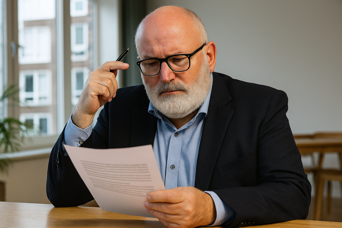 Een gemeentelijke beleidsmedewerker kijkt aandachtig naar een scherm met een kaart van Nederland waarop woningbouwlocaties zijn gemarkeerd, terwijl op de achtergrond een overleg plaatsvindt met ambtenaren en projectontwikkelaars rond een vergadertafel.